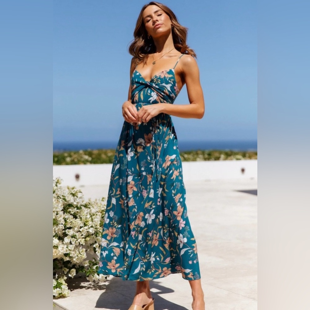 Hello Molly Teal Floral Midi Dress